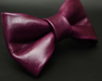 Purple Leather Bow Tie