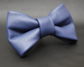 Pale Blue Leather Bow Tie
