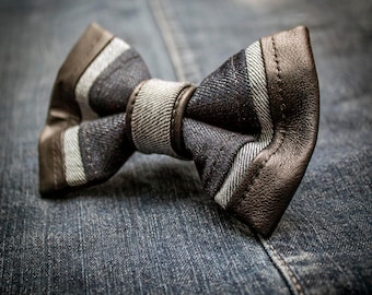 Denim & Leather Bow Tie