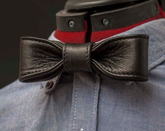 Skinny Black Leather Bow Tie