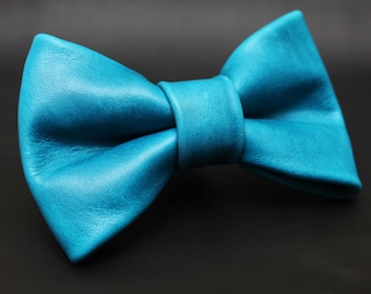 Sky Blue Leather Bow Tie
