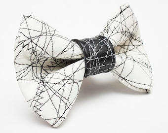 Black and White Stitch Bow Tie
