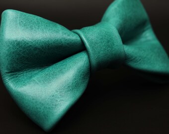 Teal Leather Bow Tie