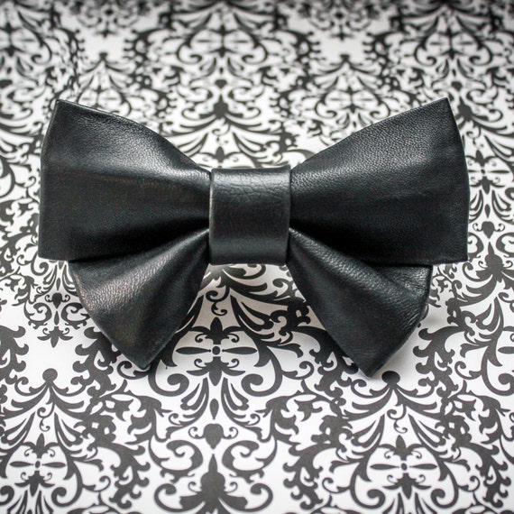 Items similar to Black Leather Bow Tie on Etsy