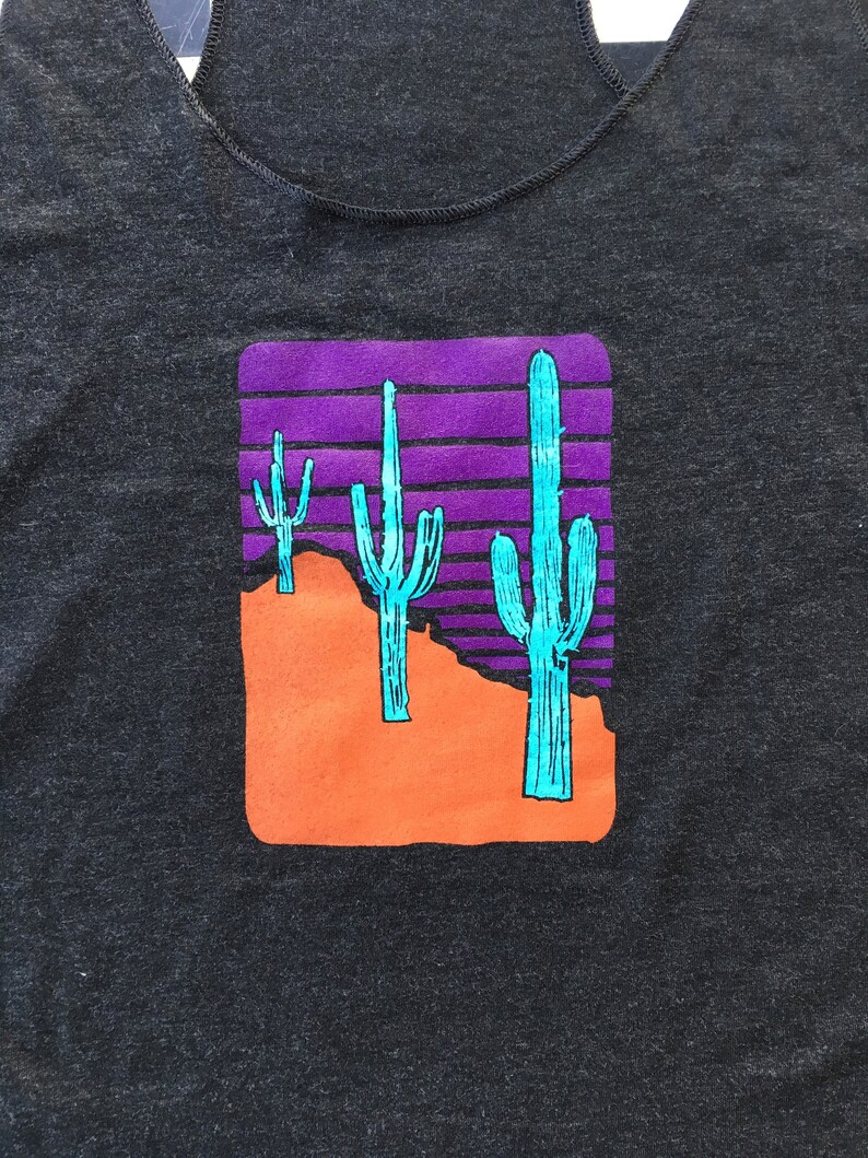 Three Saguaros Women's Triblend T Shirt Saguaro Print Cactus Design Retro Design Arizona T Shirt image 1