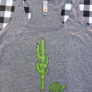 Desert Tortoise Saguaro • Women&#39;s Racerback Triblend Tanktop • Saguaro Print • Cactus Design • Turtle Tanktop • Turtle Lover