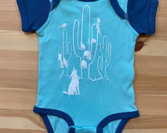 Desert Dwellers • Baby Bodysuit • Saguaro Print • Cactus Design • Coyote • Baby Shower Gift