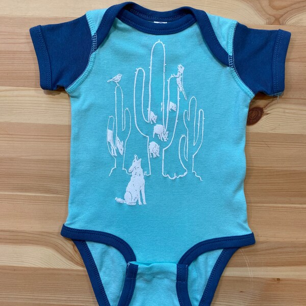 Desert Dwellers • Baby Bodysuit • Saguaro Print • Cactus Design • Coyote • Baby Shower Gift