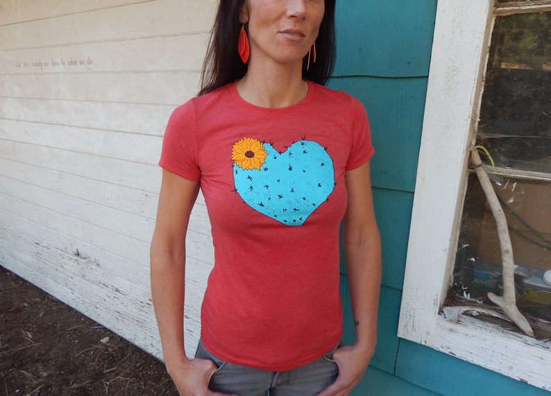 Women's Cactus Heart Tri-blend t-shirt, Size S-XXL image 2