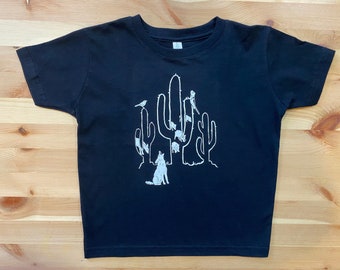 Desert Dwellers • Unisex Kids T Shirt • Saguaro Print • Cactus Design • Coyote •Kids Coyote Shirt • Javalina T Shirt