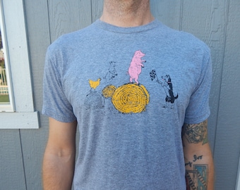 Hay Race • Unisex Triblend T Shirt • Goat Design • Chicken Shirt • Husky • Farm Animals