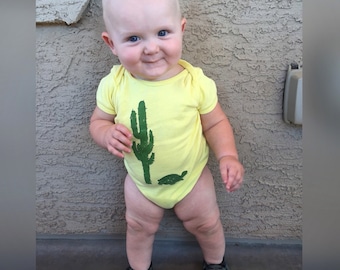Desert Tortoise Saguaro • Baby Bodysuit • Saguaro Print • Cactus Design • Turtle one-piece • Turtle Lover •Baby Shower Gift