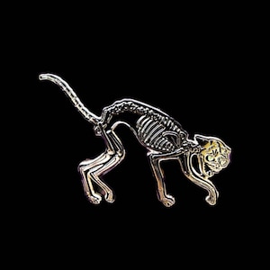 Skeleton Cat Vintage Style Halloween Enamel Pin