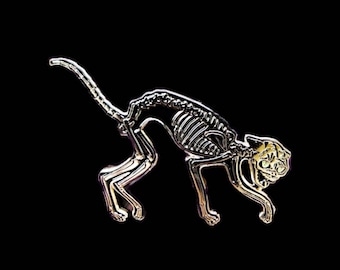 Skeleton Cat Vintage Style Halloween Enamel Pin