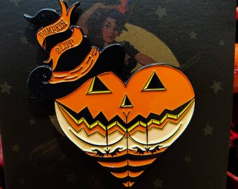 Pumpkin Enamel Pin, Gothic Witchy Accessory | Metal Badge | 2 Inch