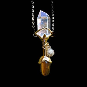 Practical Magic inspired Screen Accurate Tiger&#39;s Eye & Quartz Crystal Necklace - Crafted in the heart of Salem, MA