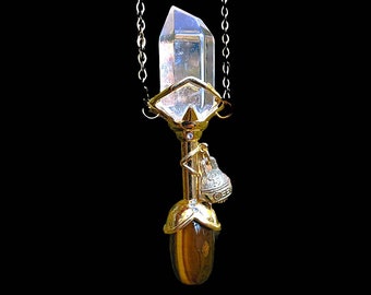 Practical Magic inspired Screen Accurate Tiger's Eye & Quartz Crystal Necklace - Crafted in the heart of Salem, MA