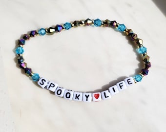 Stackable SPOOKY LIFE Crystal Beaded Word Bracelet