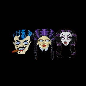 Gomez, Morticia & Wednesday Addams SET Ben Cooper Mask Style Enamel Pins