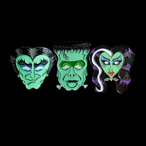 Grandpa, Herman & Lily Munster SET Ben Cooper Mask Style Enamel Pins