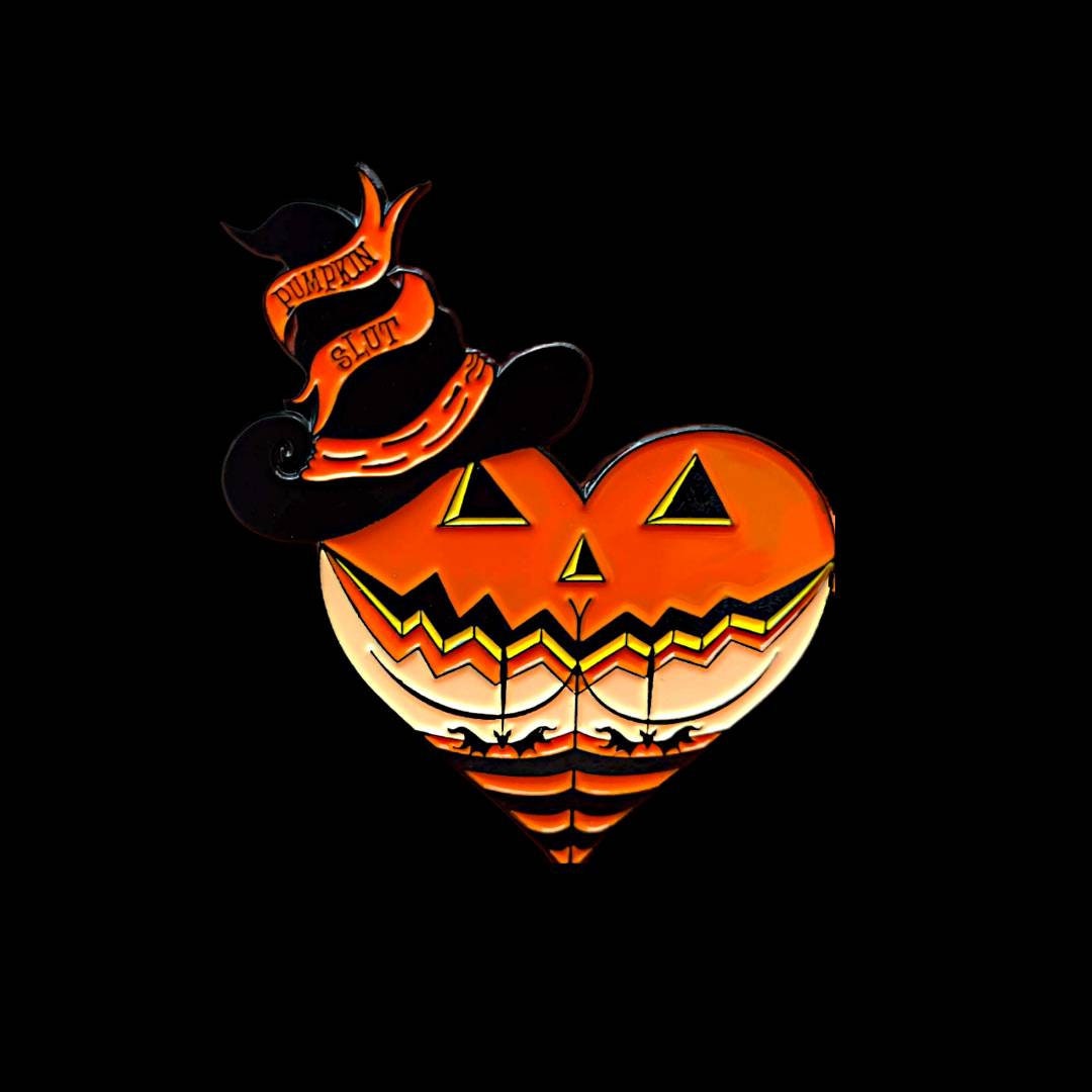 Pumpkin Enamel Pin, Gothic Witchy Accessory | Metal Badge | 2 Inch