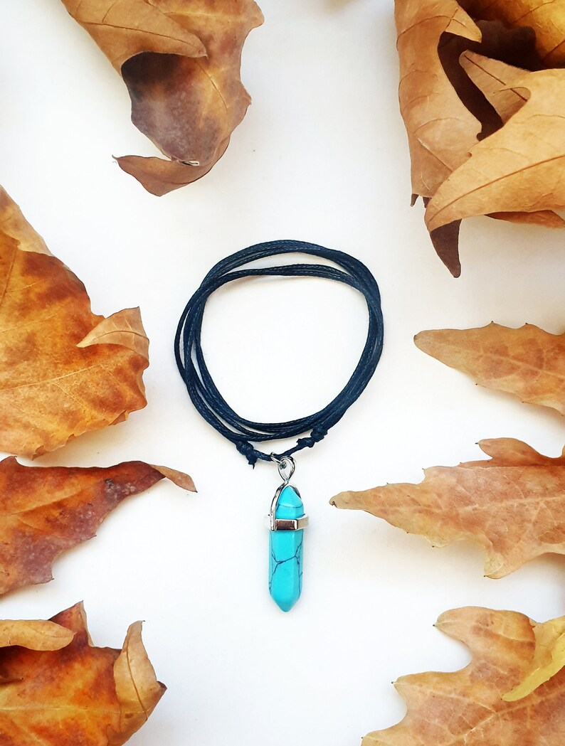 Mens Turquoise Necklace Mens Crystal Pendant Mens Adjustable Etsy
