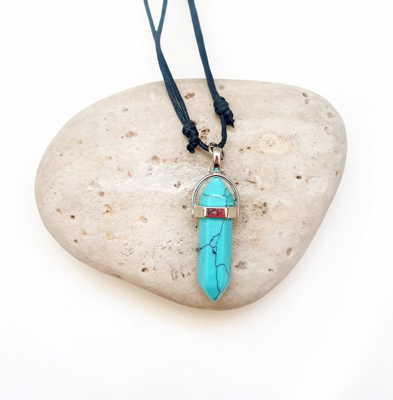 Mens Turquoise Necklace Mens Crystal Pendant Mens Adjustable Etsy