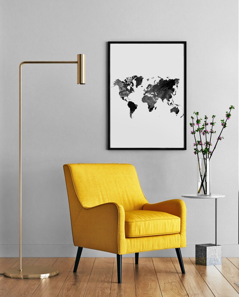Black Watercolor World Map // World Map Print Extra Large - Etsy