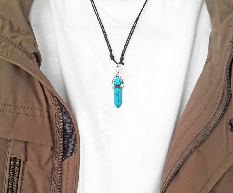 Mens Turquoise Necklace Mens Crystal Pendant Mens Adjustable Etsy