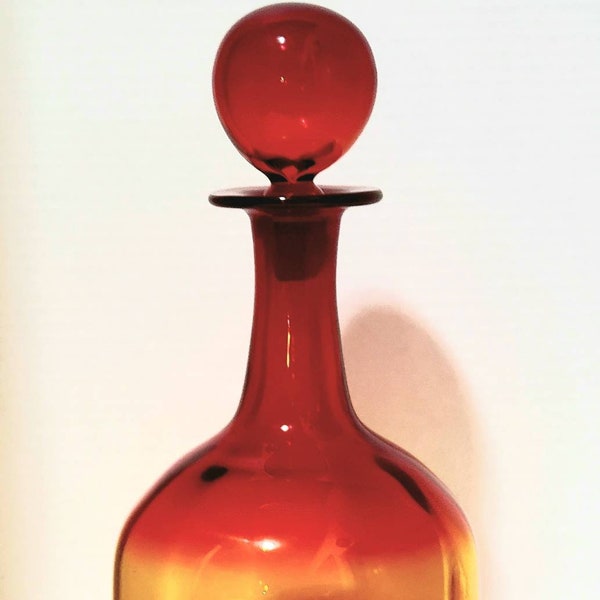 Mid Century Modern Blenko "Amberina" Tangerine Blown Glass Liquor Decanter