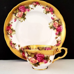Tasse à thé et assiette à dessert 20 cm en porcelaine tendre anglaise Royal Chelsea
