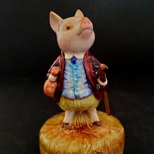 Vintage Schmid Musical Box Beatrix Potter Tale of "Pigling Bland" Schmid Creative Hand 1977 King Of The Road Music Box Dapper Gentleman Pig