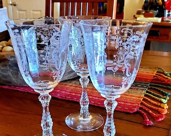 Antique Fostoria Meadow Rose Water/Wine Crystal Goblet