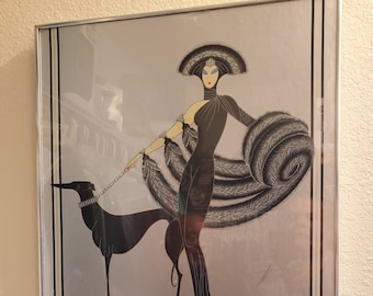 Vintage 1980 Signed Erté Symphony in Black Mirage Edition Framed Foil 30x20 inch
