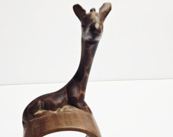 Vintage Hand-Carved Wooden Giraffe Napkin Ring - Kenya Artisan Safari Decor