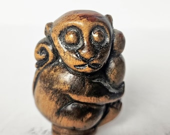 Vintage Hand carved Wood Monkey Holding Gourd