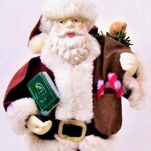 Vintage Santa Claus Figurine with Candy Cane and Bag Full of Toys Christmas Collectible Holiday Decoration Santa St. Nicholas St Nick Statue