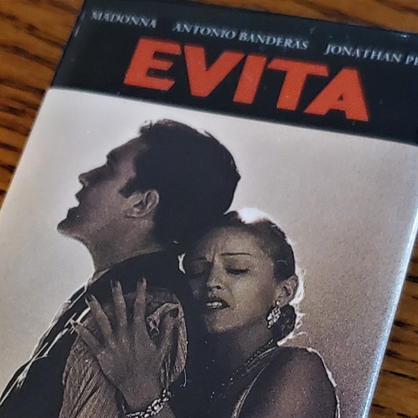 Rare Vintage Madonna Evita  Movie Promo Pinback Button Pin Cinergi and Buena Vista Starring Madonna Antonio Banderas Jonathan Price c1997