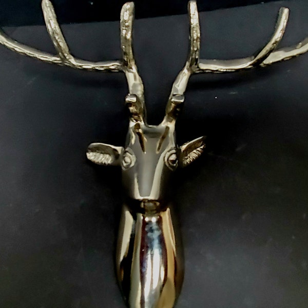 Vintage Polished Aluminum Wall Mount Stag Key and Coat Hook