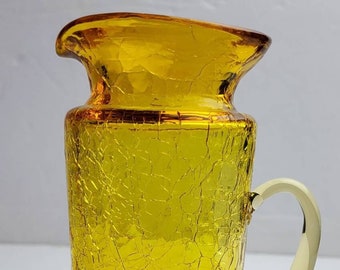 Vintage Golden Amber Crackle Blown Glass Creamer