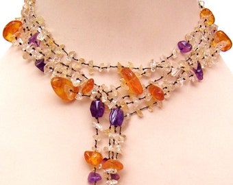 Anothai Multi-Strand Topaz Amethyst 16" One-of-a-kind Necklace