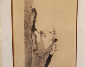 Vintage Original Mid Century Lithograph Yvette Guilbert Henri de Toulouse-Lautrec | Framed Curtain Call