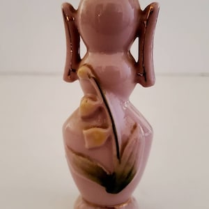 Vintage Mid Century Floral Ucagco Japan Miniature Pink Floral Bud Vase with Gold Accent Trim Mini Bud Vase