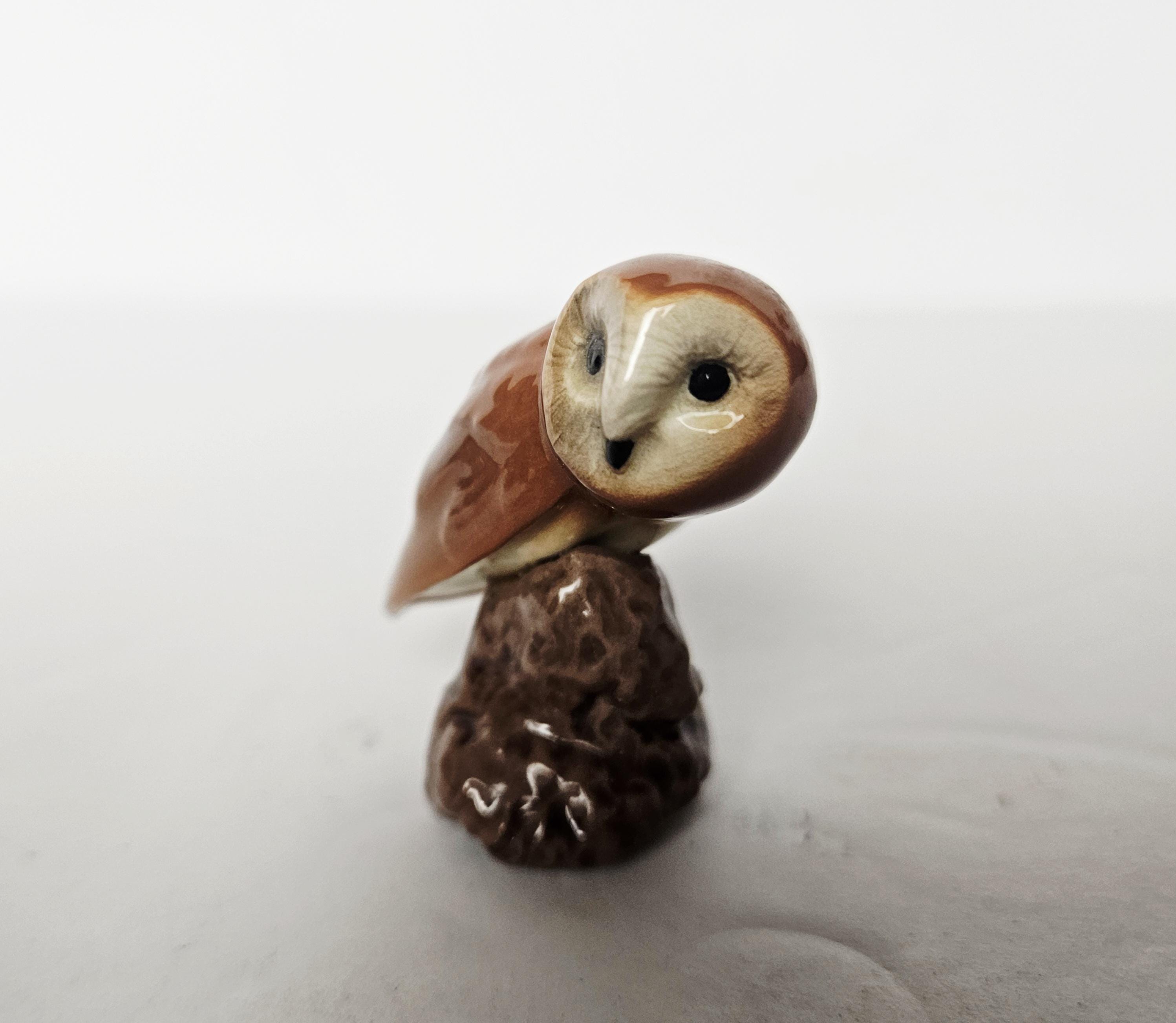 Hagen-renaker Miniature Barn Owl on a Rock Fine Ceramic Figurine