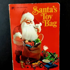 Vintage Holiday Children&#39;s Books c1970 Golden Books &quot;Santa&#39;s Toy Bag&quot; A Whitman Board Book | Christmas Illustrated Children&#39;s Book