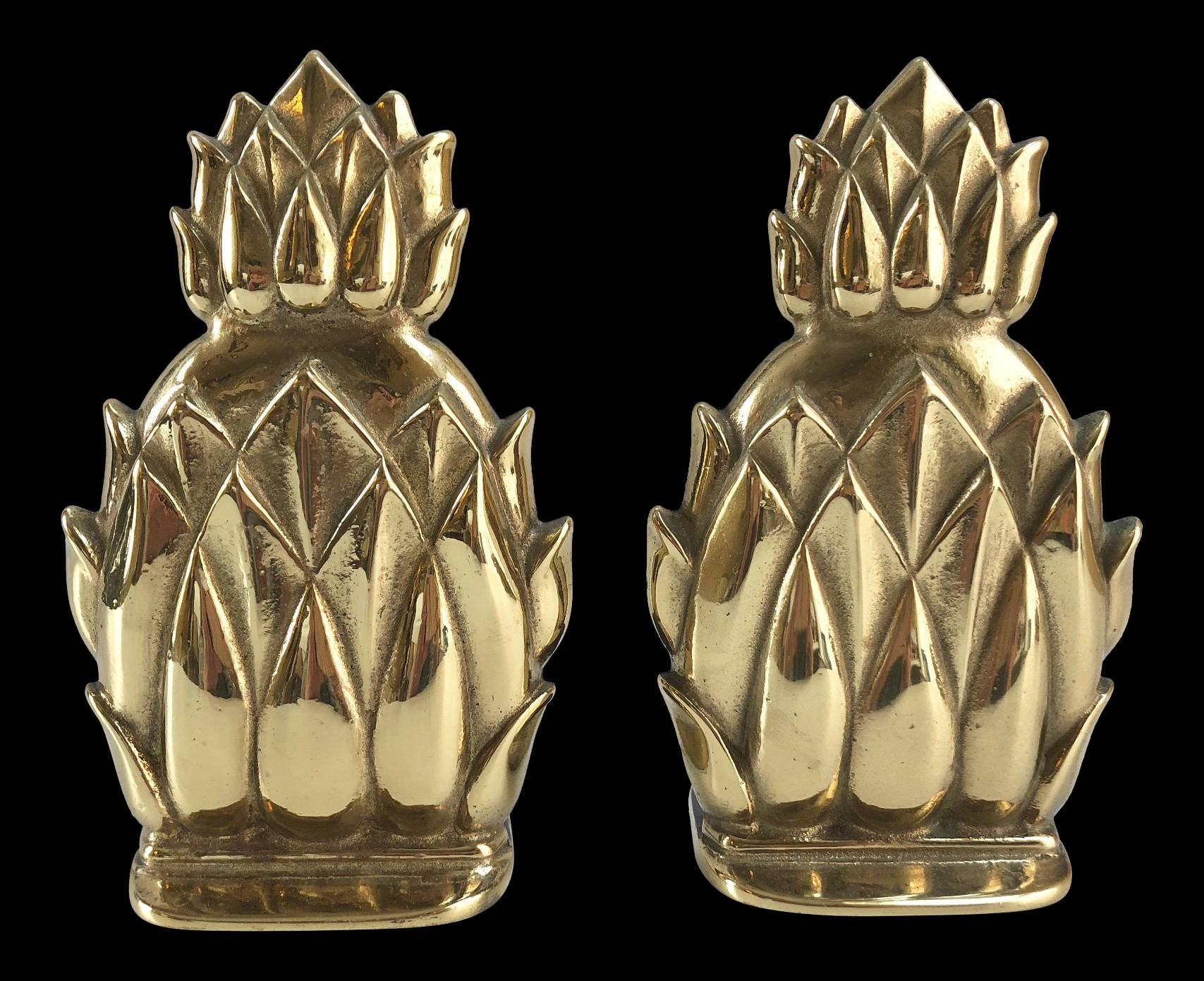 Vintage Brass Pineapple Bookends in The Hollywood Regency Style Newport Virginia Metalcrafters