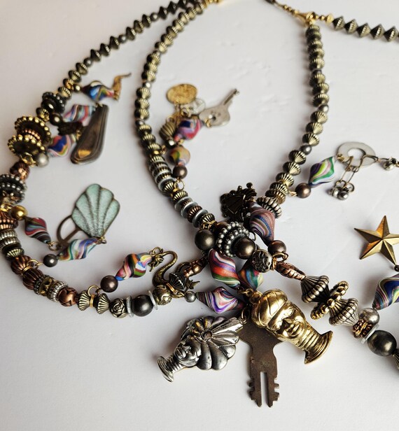 Boho Charm Statement Necklace • Mixed Metal Beads… - image 10