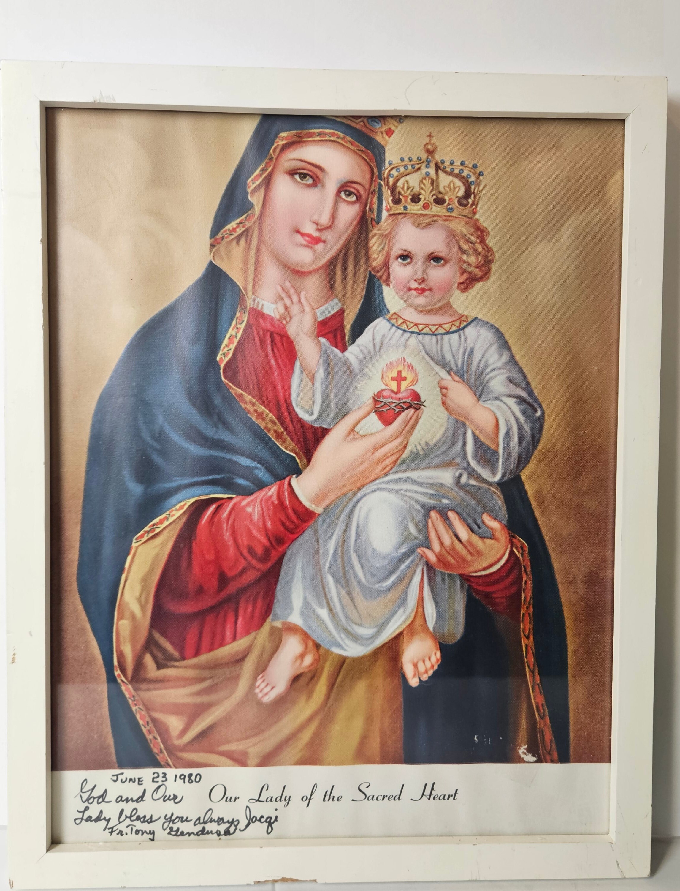 Vintage Framed Image of Our Lady of the Sacred Heart Mother of God ...