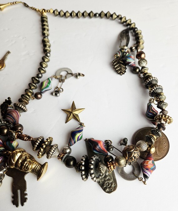 Boho Charm Statement Necklace • Mixed Metal Beads… - image 8