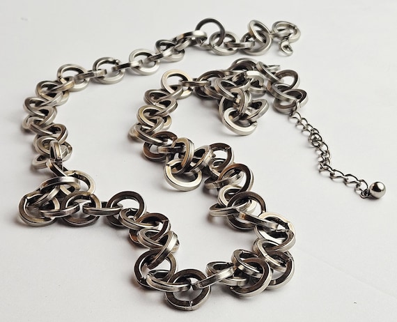 Vintage Stainless Steel Chunky Rolo Chain Necklace 34.5" Silver Chain Necklace